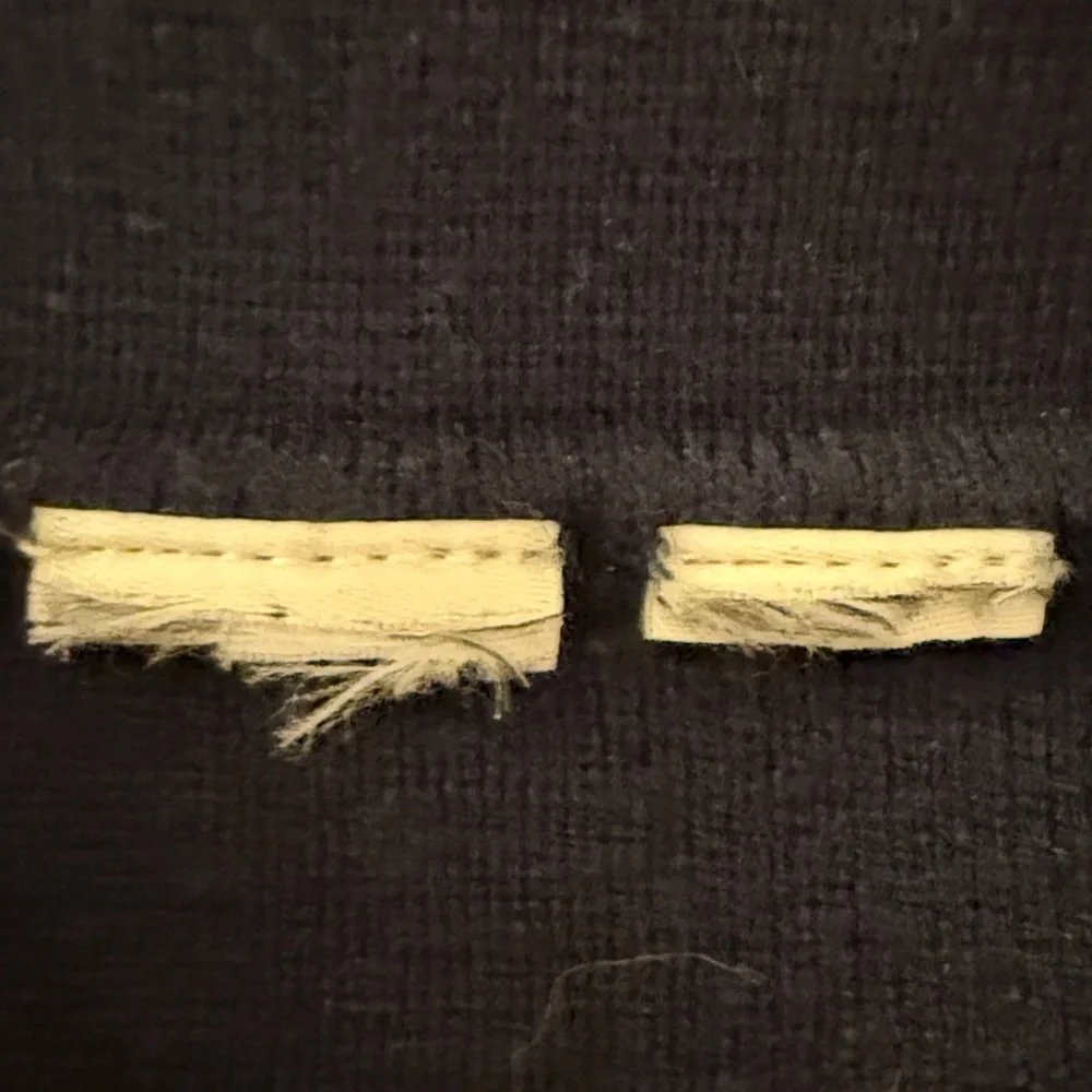 Navy Blue Long Sleeve Collared Button Up Cardigan Sweater Ecru Crochet Trim - Picture 4 of 6